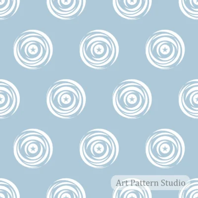 Powder Blue hand drawn star polka dot seamless pattern with circular brush motifs