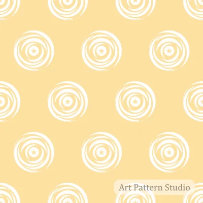 Soft Yellow hand drawn star polka dot seamless pattern with circular brush motifs