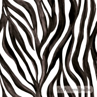 Hand painted zebra illustration seamless pattern in black and white