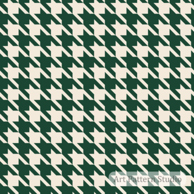 Large scale forest green and ivory houndstooth seamless pattern for fashion, textiles, wallpaper and surface design.
