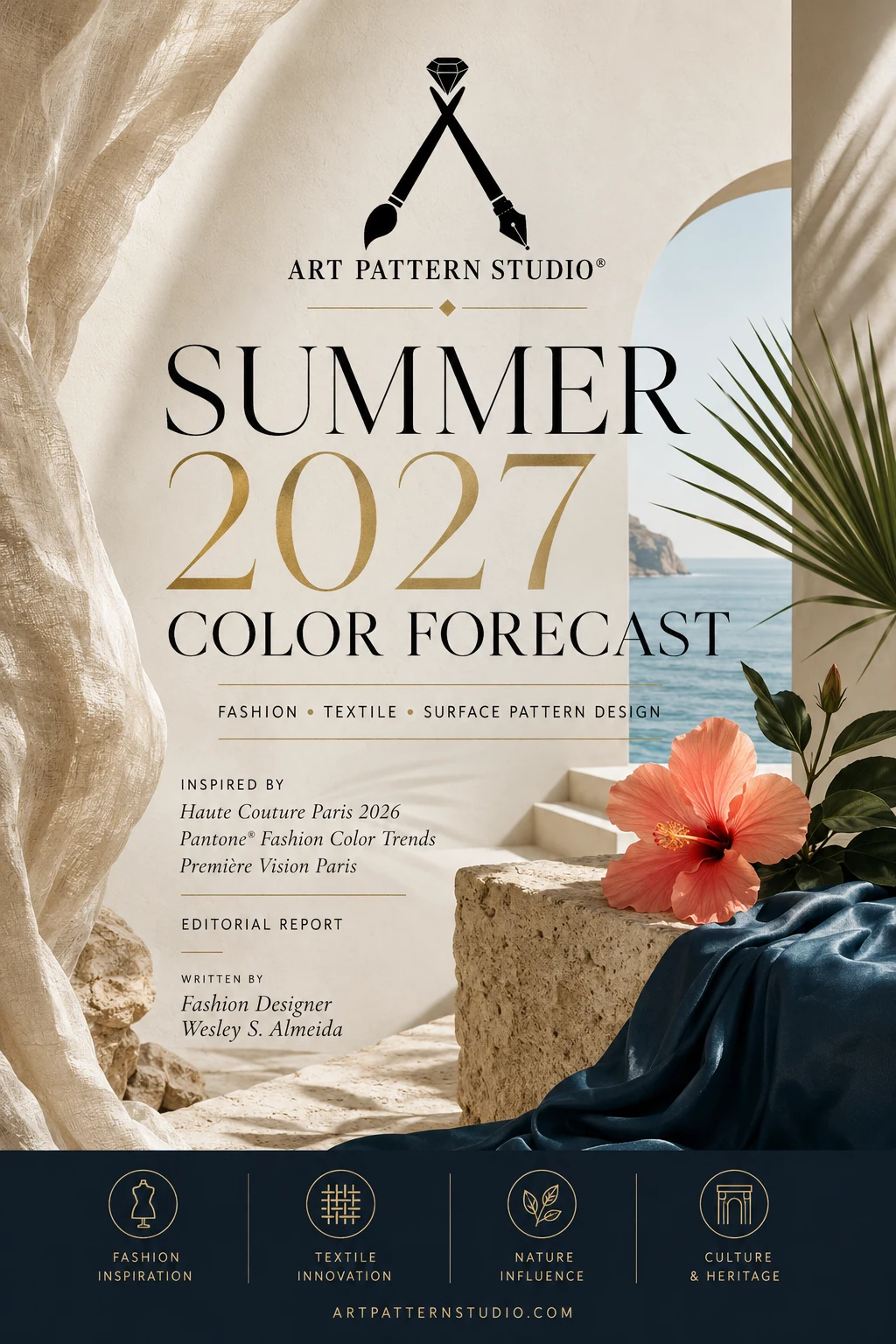 Summer 2027 color forecast for fashion, textile and surface pattern design by Art Pattern Studio