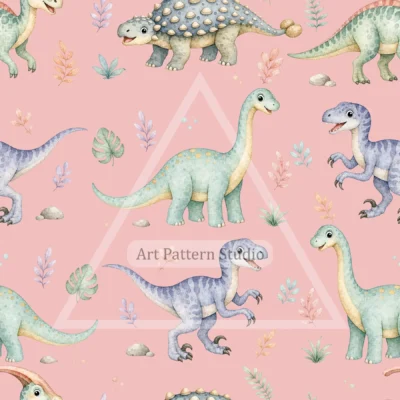 Blush Pink watercolor dinosaurs kids seamless pattern for nursery textiles and children's decor