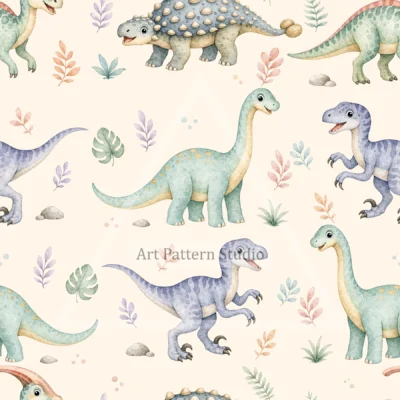 Cream watercolor dinosaurs kids seamless pattern for nursery textiles and children's decor