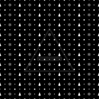 Black Christmas tree snowflake star seamless pattern