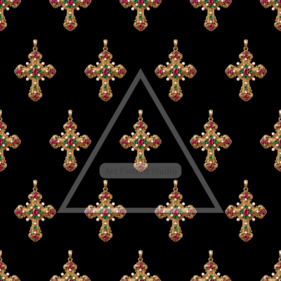 Ornate Jeweled Cross Seamless Pattern - Black