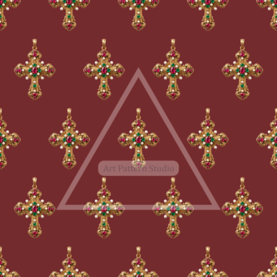 Ornate Jeweled Cross Seamless Pattern - Burgundy