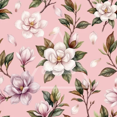 Magnolia Watercolor Seamless Pattern - Blush Pink