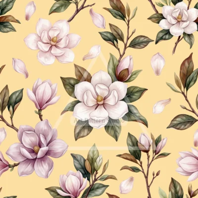 Magnolia Watercolor Seamless Pattern - Butter Yellow