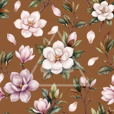 Magnolia Watercolor Seamless Pattern - Cognac Brown