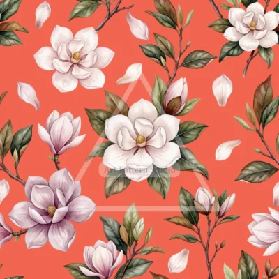Magnolia Watercolor Seamless Pattern - Coral