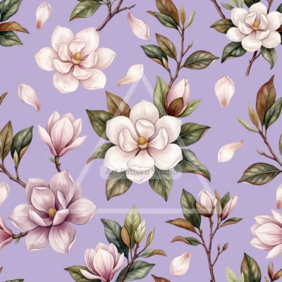 Magnolia Watercolor Seamless Pattern - Lavender