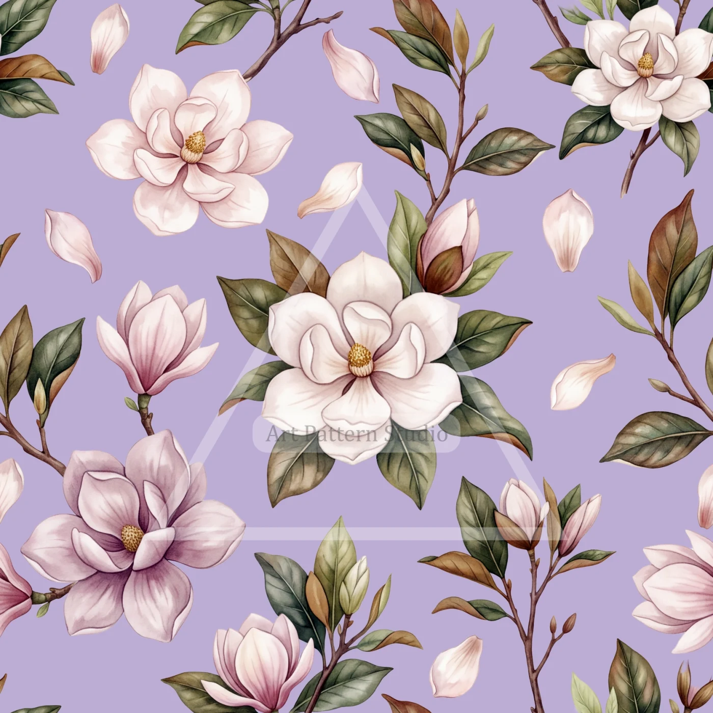 Magnolia Watercolor Seamless Pattern - Lavender