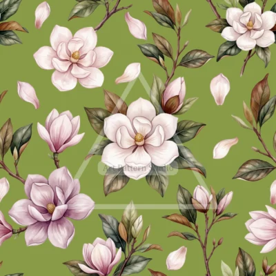 Magnolia Watercolor Seamless Pattern - Olive Green