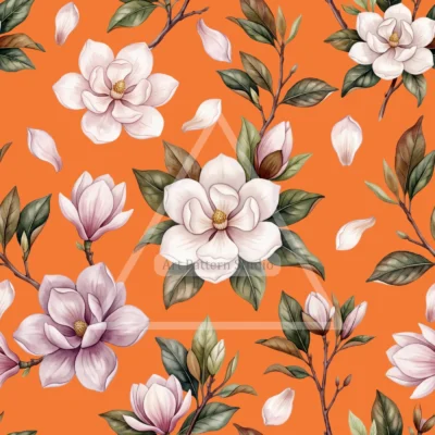 Magnolia Watercolor Seamless Pattern - Orange