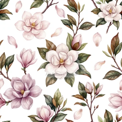 Magnolia Watercolor Seamless Pattern - White