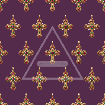 Ornate Jeweled Cross Seamless Pattern - Plum
