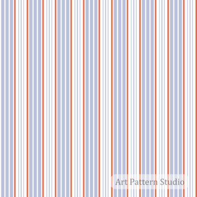 Periwinkle blue and coral accent stripe seamless pattern on white