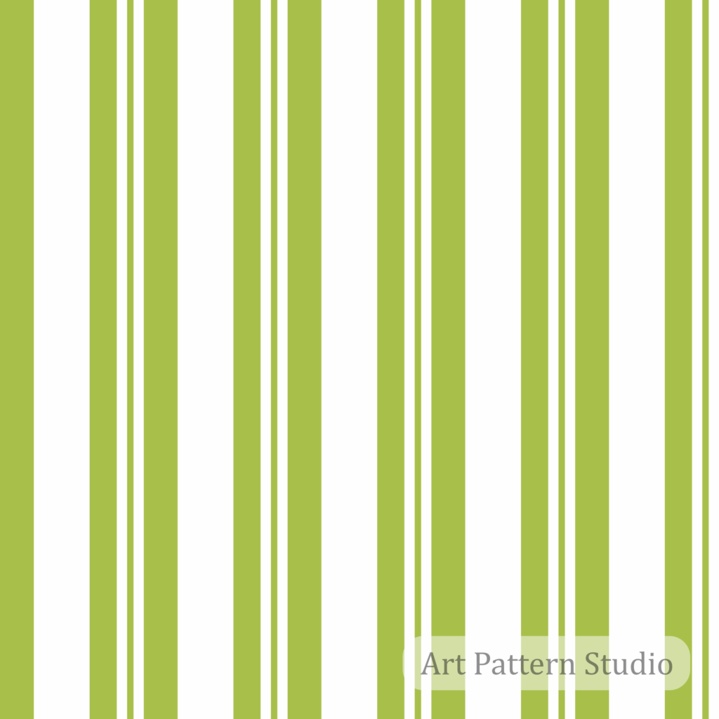 Lime green varied stripe pattern with narrow accent lines on white