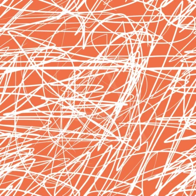Coral Orange and White abstract scribble seamless vector pattern with hand drawn tangled lines