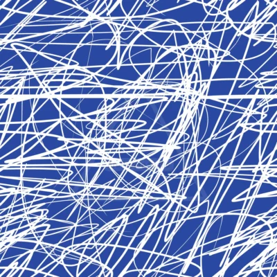 Royal Blue and White abstract scribble seamless vector pattern with hand drawn tangled lines